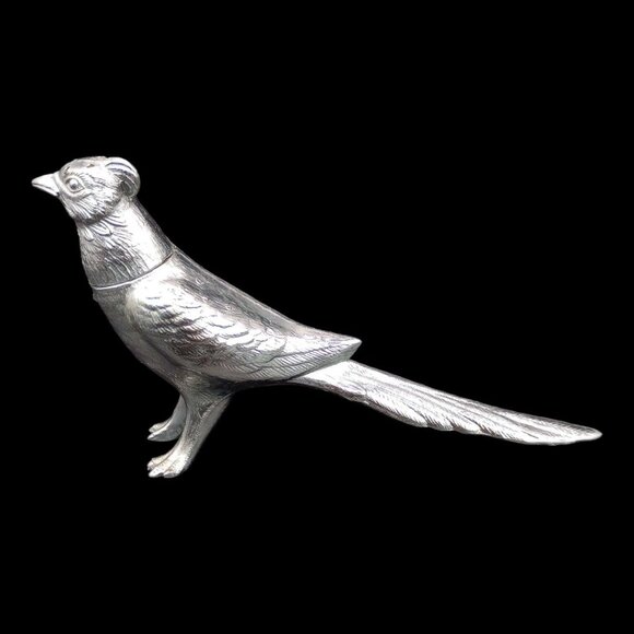 Vtg MCM Pheasants Salt & Pepper Shakers Silver Plated Long Tail Birds Pair Set - Picture 11 of 16